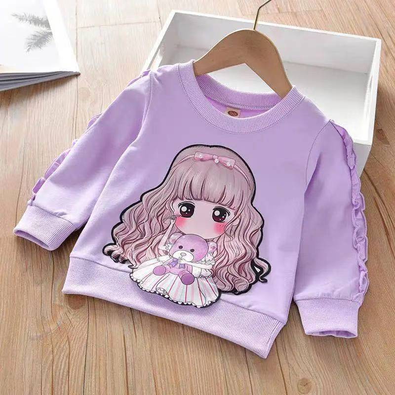 YUBAOBEI Girls Spring Autumn Shirt Children's Cotton T-Shirt Long-Sleeved O-Neck Sweater