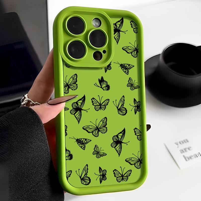 Чехол с рисунком бабочки для iPhone 16 Pro 15 14 Pro Max Plus 13 12 11 Pro Max Xs X Xr 8 7, ударопрочный, мягкий, карамельного цвета, защитный чехол для линз из силикона