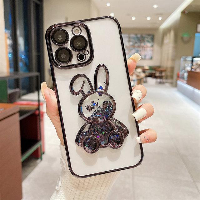 Чехол для телефона с 3d мультяшным кроликом «Зыбучие пески» для Iphone 14pro Max 13 12 11 Pro Max 14plus, защита камеры, прозрачная новогодняя задняя крышка