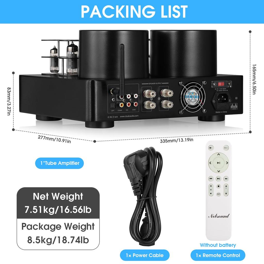 Nobsound 6U1 6A2 ECH81 HiFi Bluetooth Vacuum Tube Power Amplifier COAX OPT Integrated Amplifier USB Player 5.0