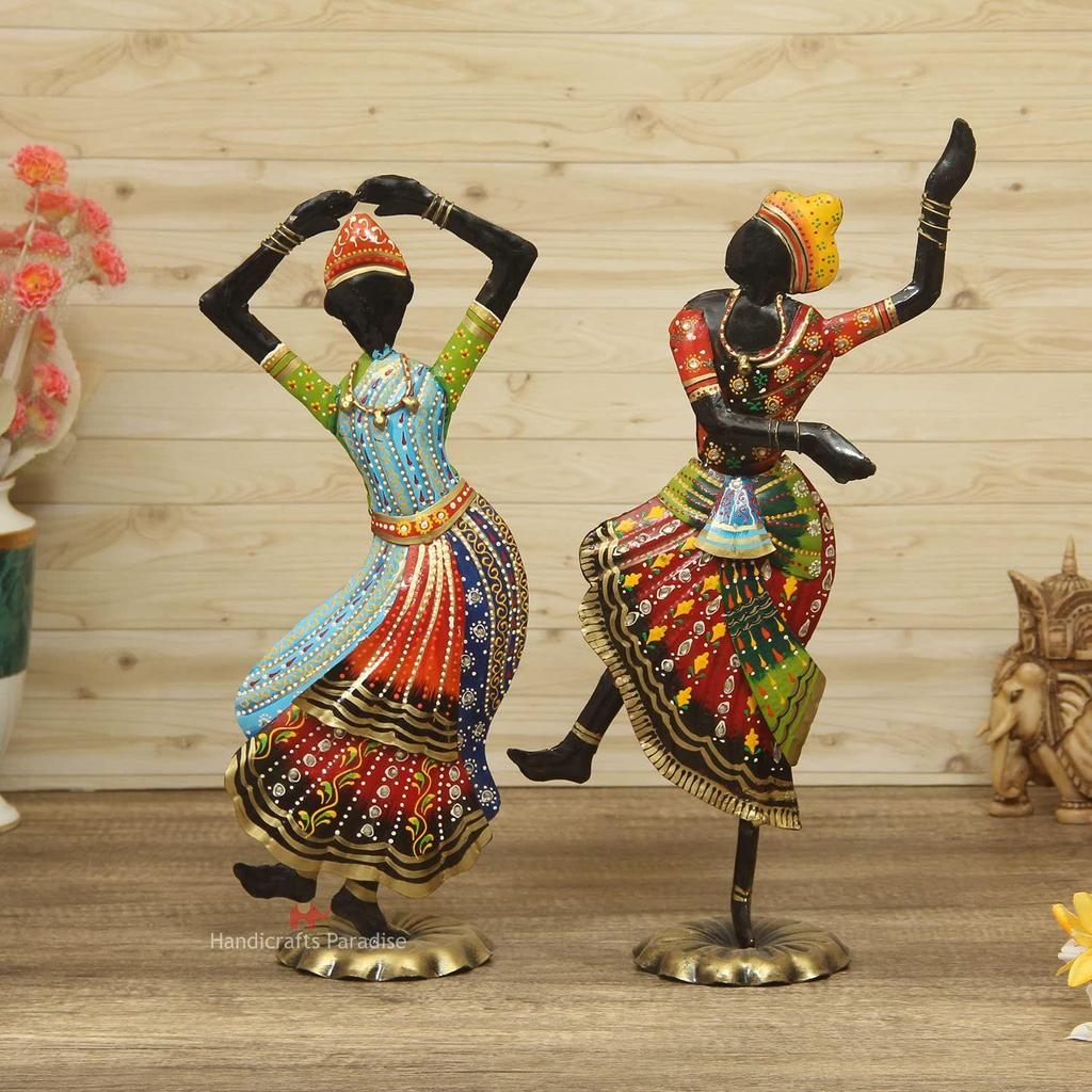 Wrought Iron Bharatnatyam Dancing Couple Showpiece For Home Décor, 17.75 Inch, Multicolor
