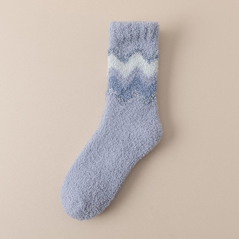 Женские осенне-зимние утолщенные теплые полосатые впитывающие пот домашние напольные носки-гольфы