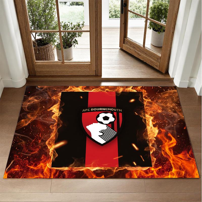 Bournemouth Football Design Crystal Velvet Rug Soft Decorative Mat for Bedroom Entrance