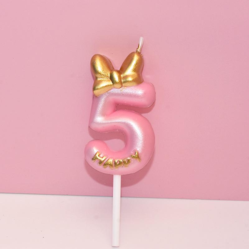 Pink Bow Number Candle for Birthday Cake - Creative Princess Party Decoration