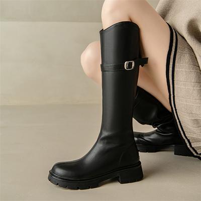 FOREADA Женские ботфорты до колена в ковбойском стиле, с круглым носком, на плоской подошве, ковбойские сапоги, на молнии, с пряжкой, в западном стиле, сапоги гого, женская модная обувь, зимние 43