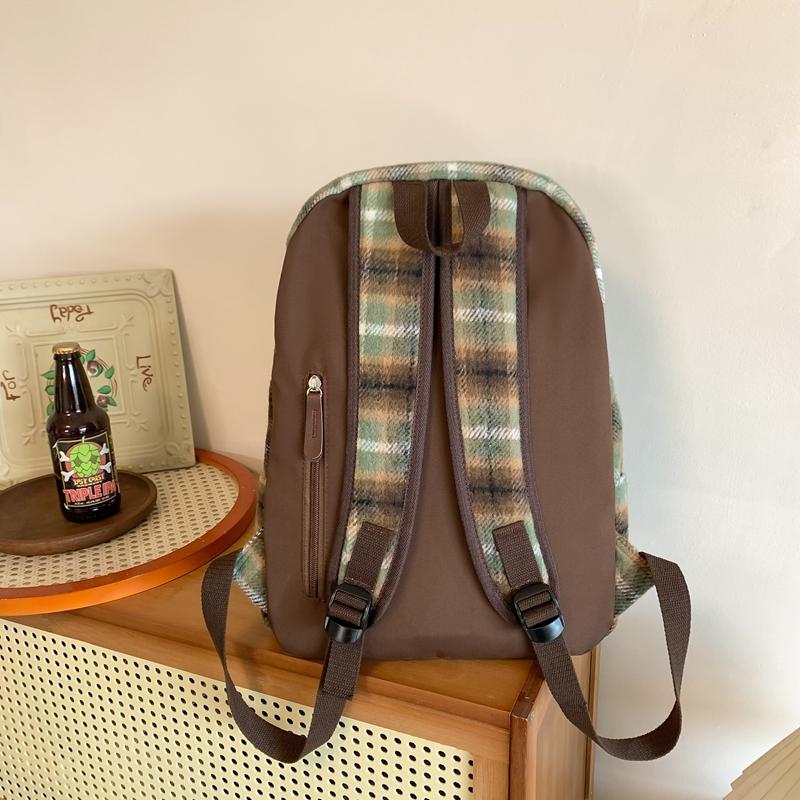 Осенний и зимний шерстяной клетчатый школьный рюкзак для студенток