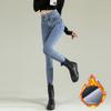 Kuz Qish Ayollar uchun Qalin Qattiq Jinslar Kundalik Yuqori Bel Elastik Denim Shimlar Moda Iliq Kiyim Ayollar Plus Hajmi