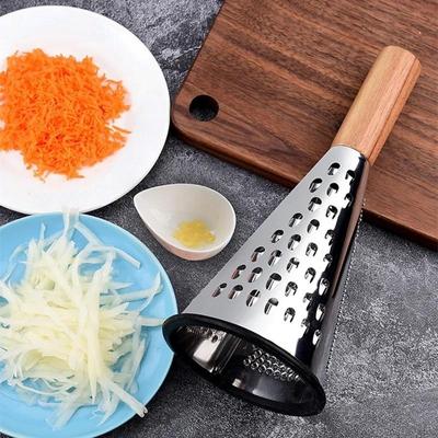 Коническая терка из нержавеющей стали для кухни, многоцелевая, для резки дыни, фруктов, картофеля и овощей, с деревянной ручкой