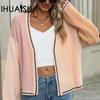 Women's Autumn and Winter Temperament Commuter Loose Splicing Knitted Cardigan Jacket Jumper