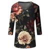 Women's Tops Three-quarter Sleeve Shirt V-neck Loose Casual Shirt Floral Print T-shirt