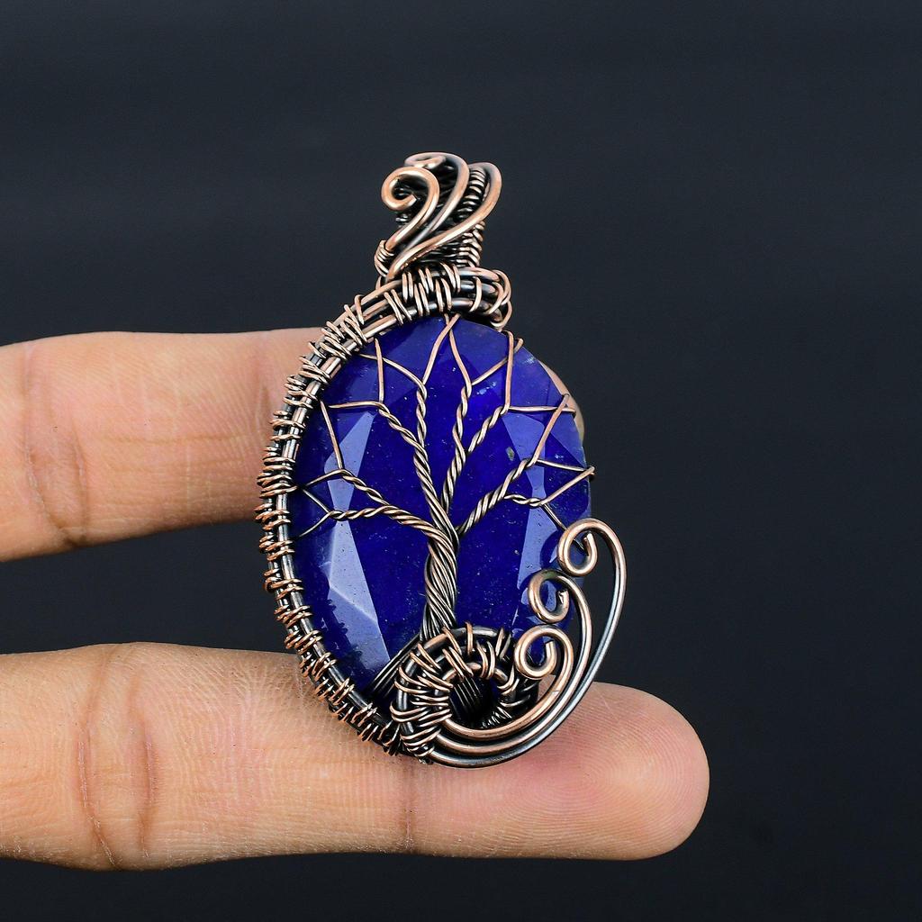 Tree Of Life Blue Sapphire Pendant, Handmade Gemstone Pendant, 999 Copper Wire Wrapped Pendant Antique Jewelry, For Engagement Gift