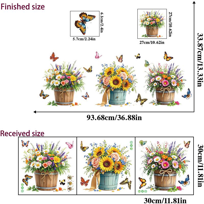 3D Wooden Barrel Wall Sticker Flower Decoration Butterfly Lavender Rose Tile Sticker Kitchen Restaurant Background Home Decor Peel and Stick