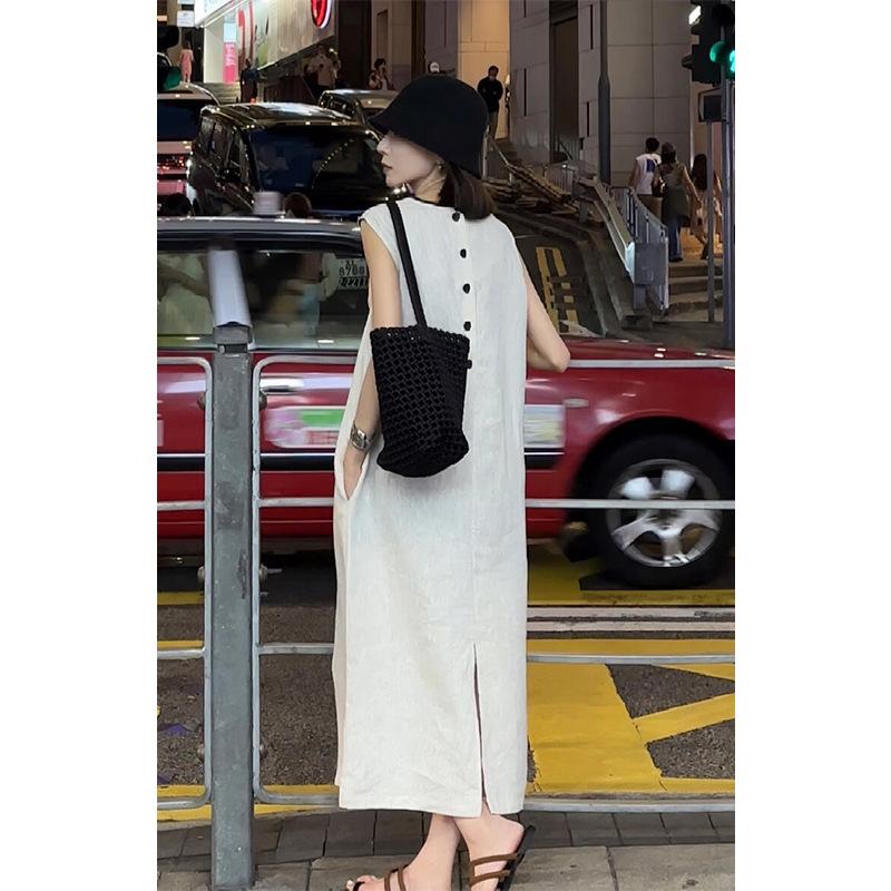 Платье-жилет без рукавов 2025 новое женское летнее платье из хлопка и льна, свободное и тонкое, повседневное, темпераментное платье