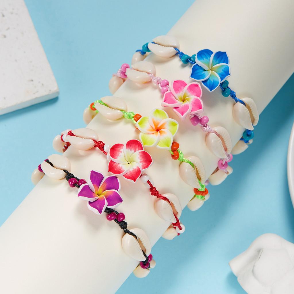 Summer Fashion Handmade Flower Bead Anklet With Adjustable Woven Design For Women