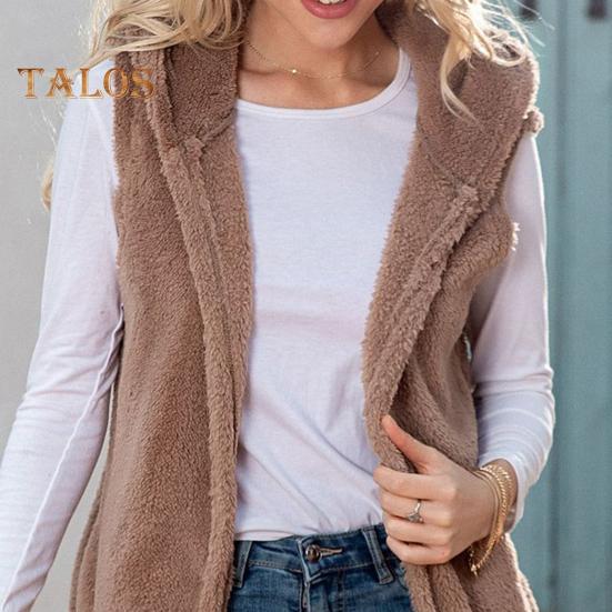 Женский зимний жилет с капюшоном, кардиган средней длины, жилет из искусственного меха, однотонное толстое теплое пальто без рукавов для повседневной носки на открытом воздухе