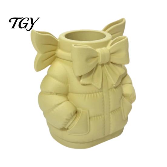 Decorative Pen Pot Cute Bow Puffer Jacket Holder, 3D Printed Desktop Organizer, Aesthetic Desk Decoration Makeup Brush Cup, Creative Storage Container