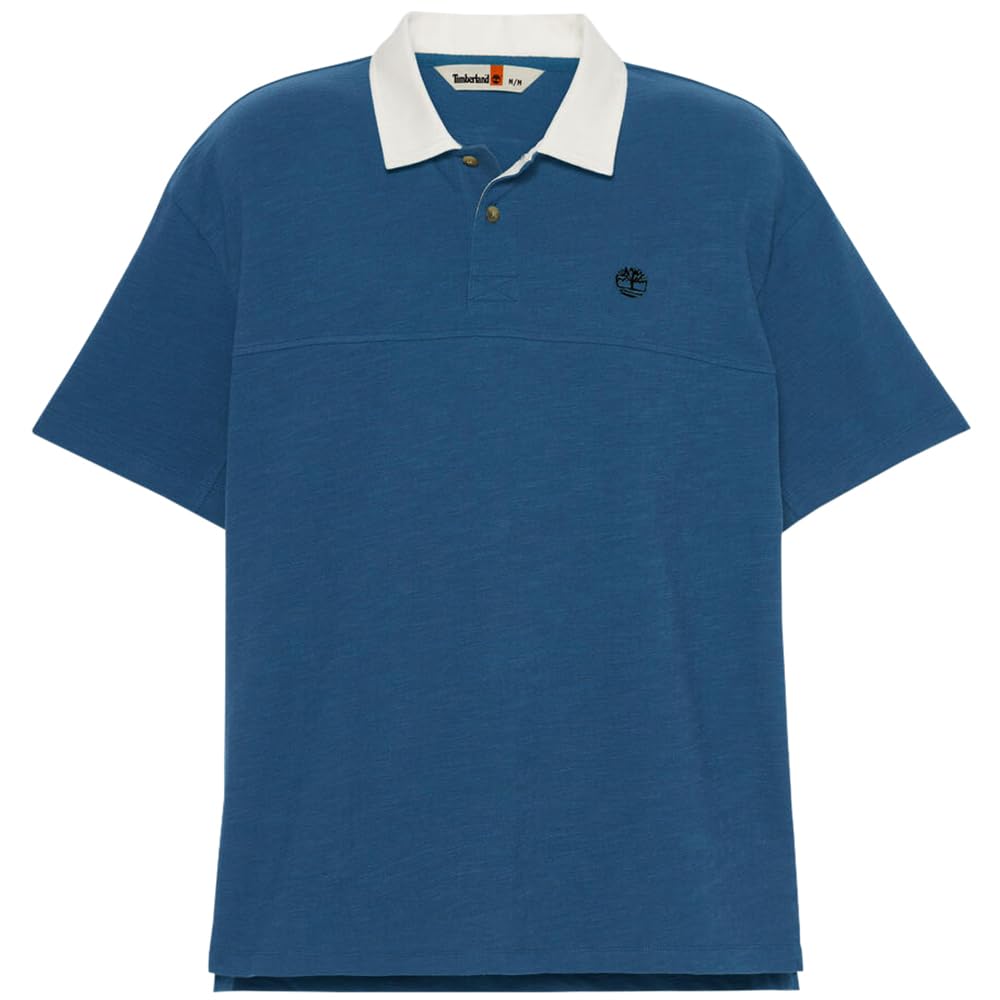 Timberland Men's Short Sleeve Textured Polo Shirt, Dark Denim, Size M, TB0A69W32881