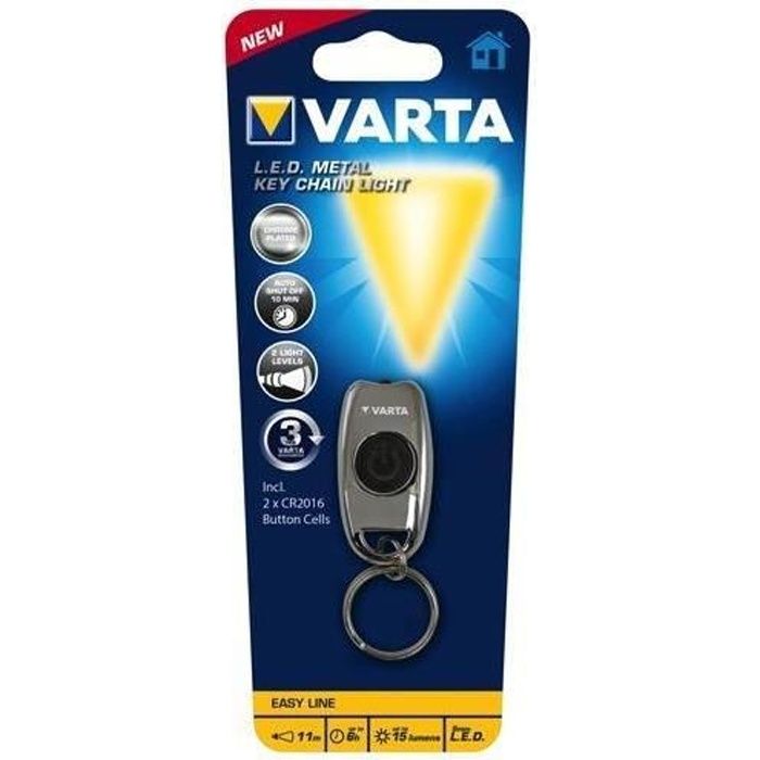 Lampe porte-clés - VARTA - L.E.D. METAL - Chrome - 15 lm - 11 m