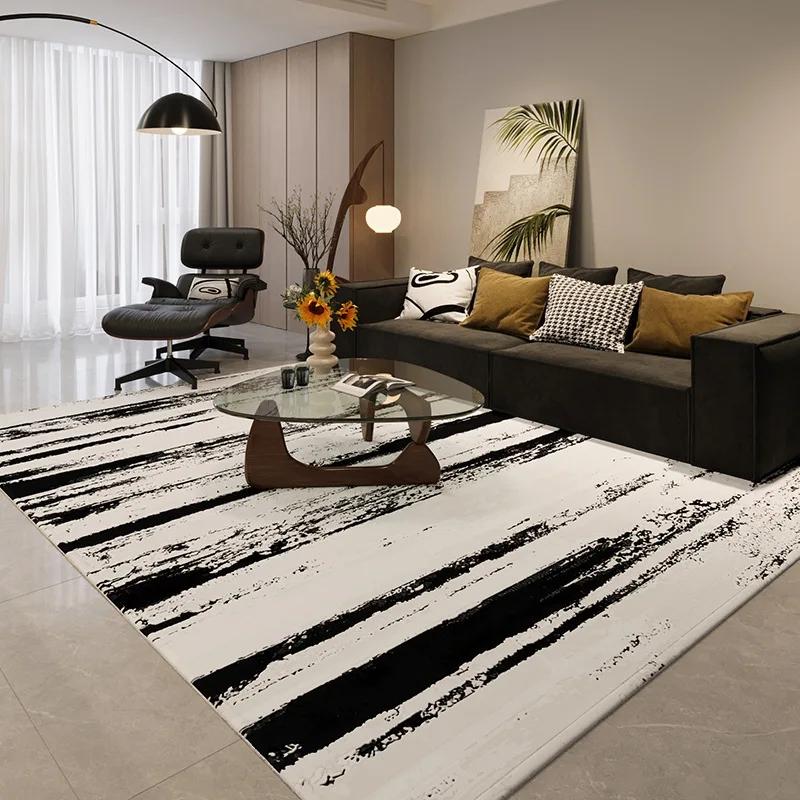 Scandinavian Black  White Geometric Rug Non-Slip High Density Carpet for Modern Living Room Bedroom Office Home Decoration Mats
