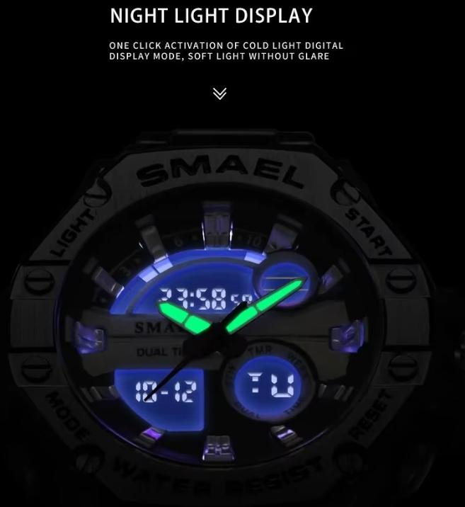 SMAEL Бренд 304 Ремешок из нержавеющей стали 8090 Кварцевые электронные часы будильники Многофункциональные модные спортивные часы с функцией двойного времени