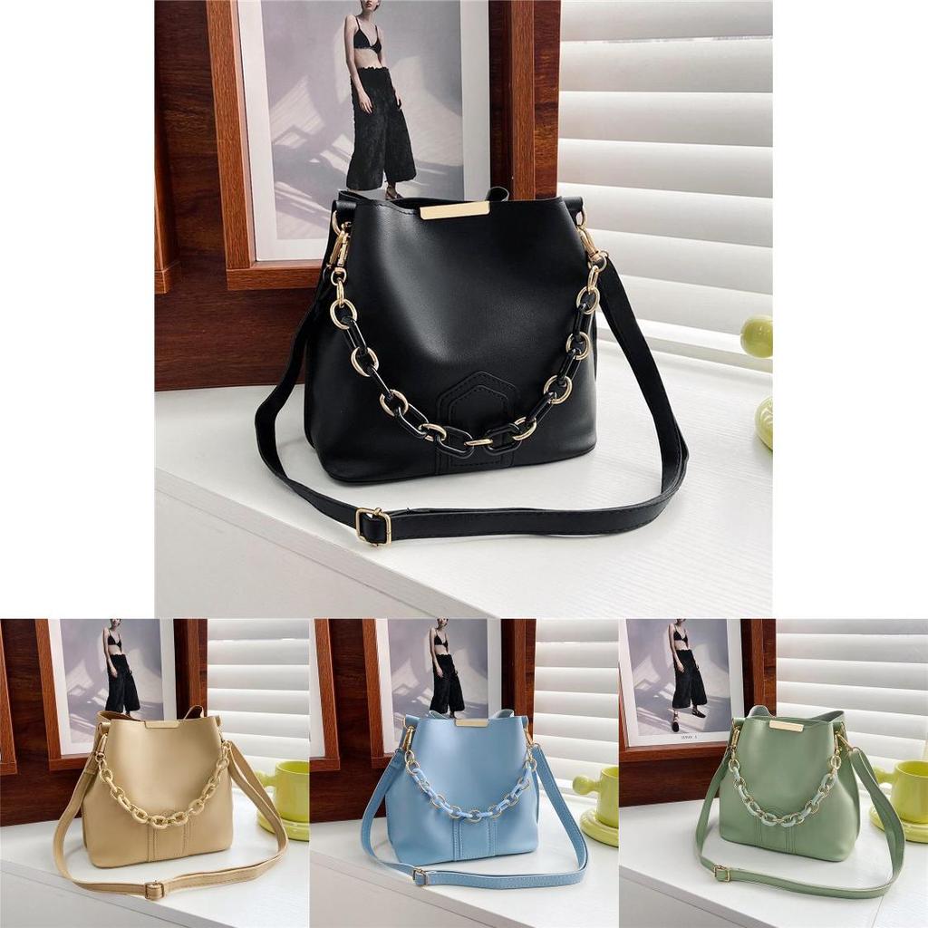 Chic Khaki Green Blue Black Yellow Brown Pu Material Women's Bucket Bag For Spring