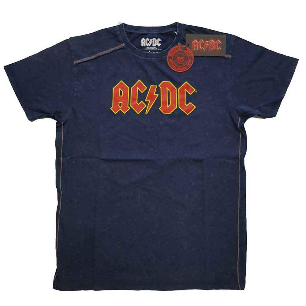 AC/DC 'Логотип' Темно-синяя футболка с эффектом 'Снежный стих' - НОВАЯ Унисекс футболка