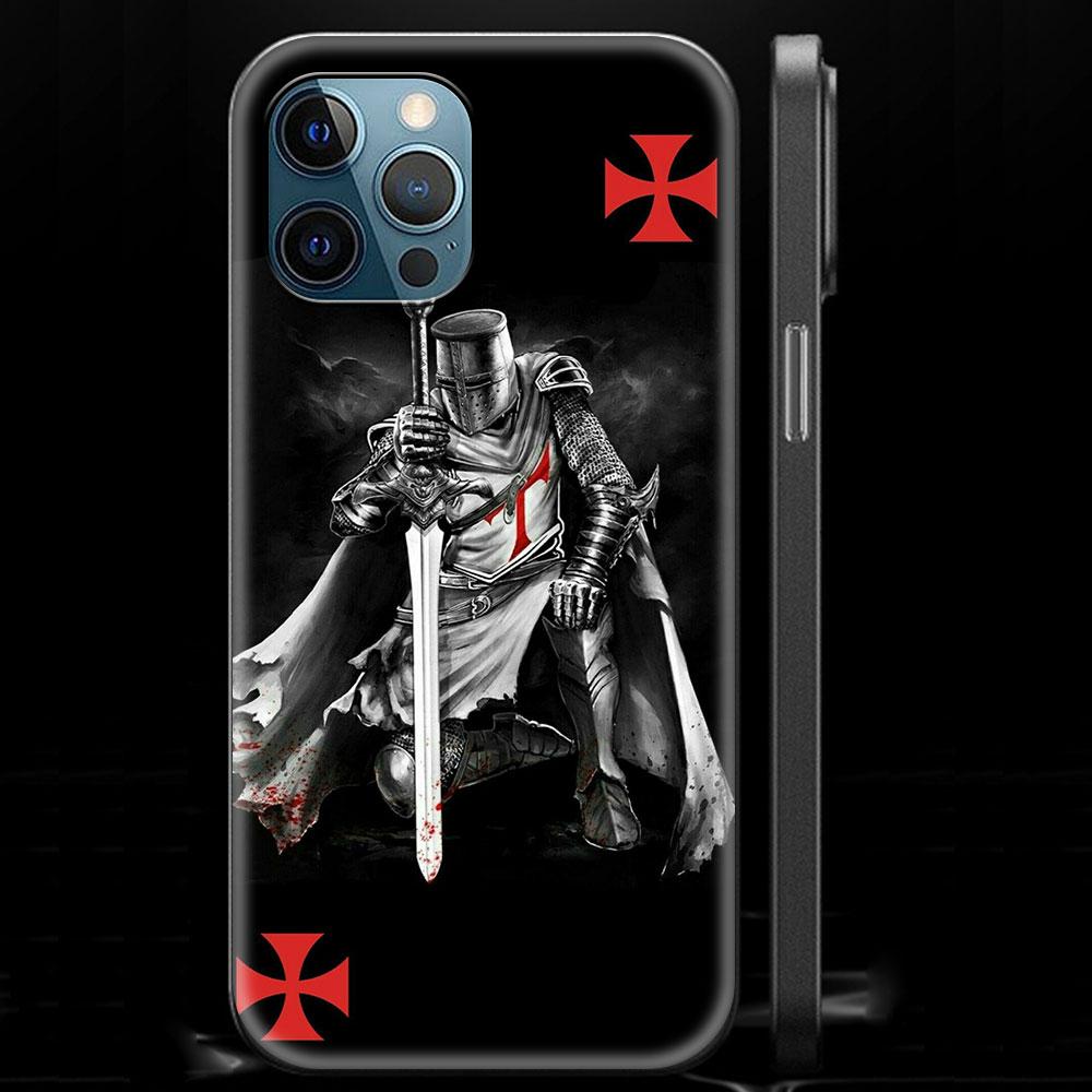 Knights Templar Luxury Phone Case For iPhone 13 14 12 11 Pro MAX XR X SE XS 7 8 Plus Soft Silicone Black Matte Cover Fundas