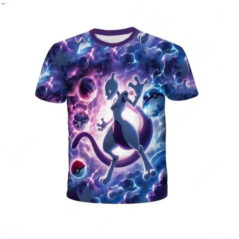 Летняя футболка Pokemon Пикачу Детская 3D Модная Повседневная Футболка Pokemon для Мальчиков Девочек Детская Косплей Костюм Футболка с Коротким Рукавом