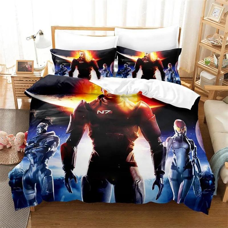 3D Печать Игровой Mass Effect Комплект Постельного Белья, Пододеяльник Одеяло Комплект Постельного Белья Чехол для Одеяла Наволочка, Размер King Queen Twin Мальчики Девочки Взрослые