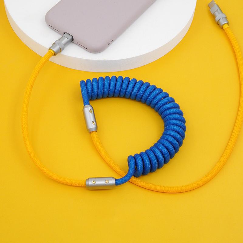 120 Вт пружинный зарядный кабель для быстрой зарядки, растягивающийся кабель для передачи данных USB-Type C, кабель для быстрой зарядки iPhone 15, Samsung, Huawei, Android