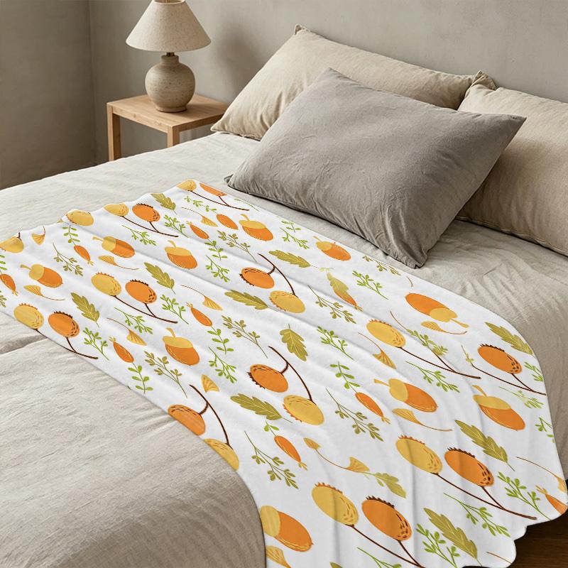 All-Season Thick & Warm Flannel Blanket Acorn Leaf Pattern, Soft Skin-Friendly Single Size for Home, Guest Room Cozy Decor