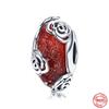New S925 Sterling Silver Plated Pink Red Green Blue Murano Glass Bead Charm Fit Original  Bracelet DIY Jewelry For Girl
