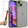 Case - Khaki - for iPhone 14 Plus - Rigid Silicone - Shockproof - 2 Tempered Glass