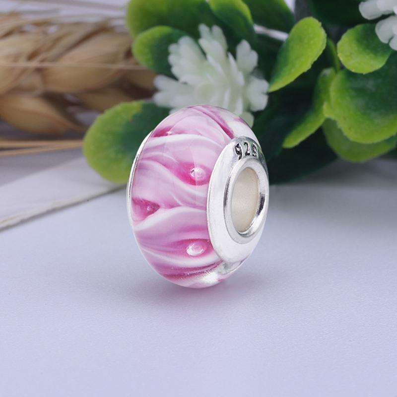 925 пробы стерлингового серебра Lampwork стеклянная бусина Murano Пластик Aolly Charm Fit Браслет Женщины Девушка DIY Ювелирные изделия