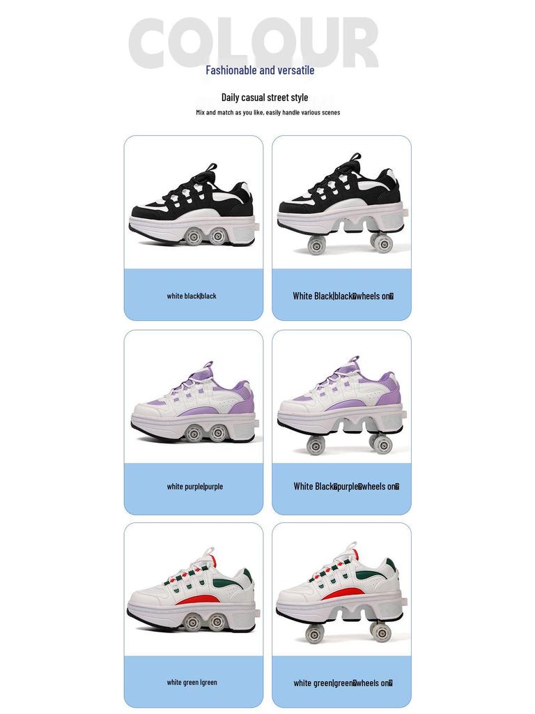 Раздвижные Деформируемые Роликовые и Ледовые Коньки для Взрослых и Детей - Двухрядный, Четырехколесный Дизайн, Невидимые Роликовые Коньки для Мужчин и Женщин.