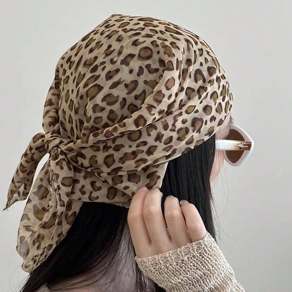 Leopard Print Small Headscarf Fashionable Accessory for Women Soft and Breathable Polyester Scarf Soft Neck Scarf