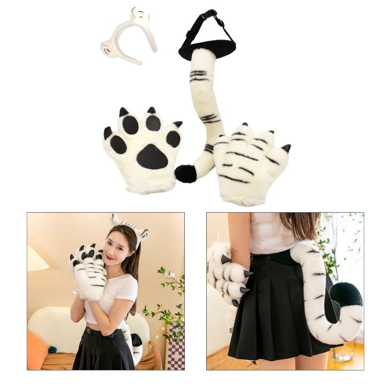 1/2/4Pcs Tigeres Costume Set Tigeres Ears Headband Tail Paw Gloves Kids Halloween Christmas Party Animal Cosplay Costume
