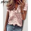JPNTKY Women's Fashion Casual Summer Spring Floral Print Short Sleeve V-Neck Blouses & Shirts