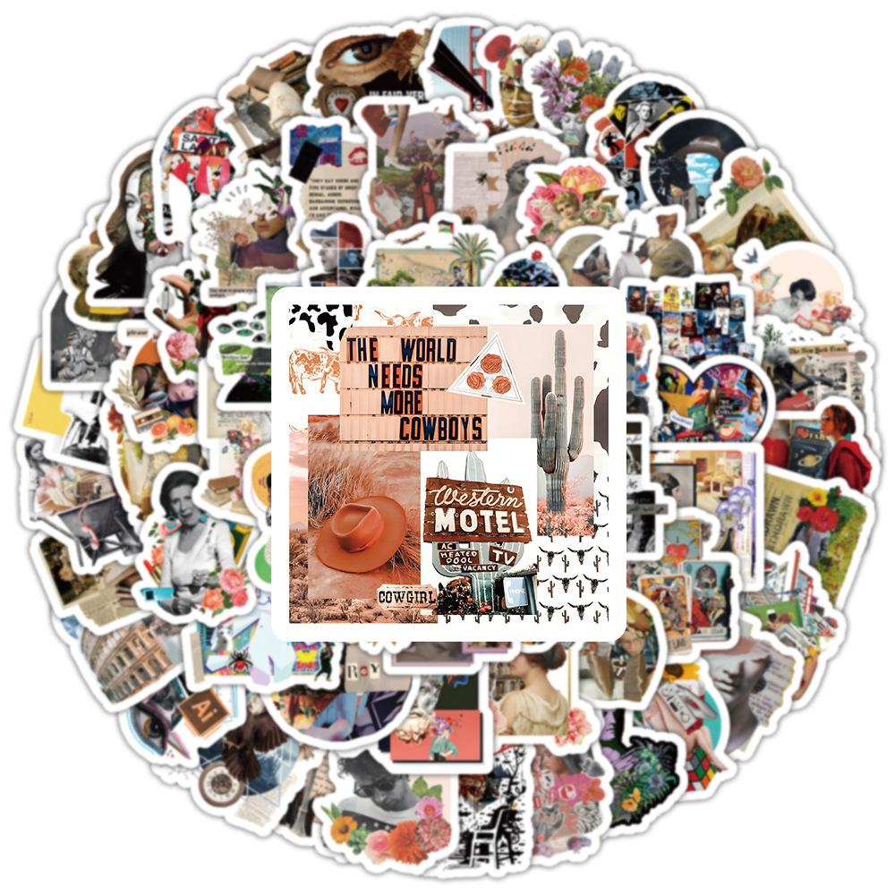 100Pcs/Set Retro Splice Collage Art Mini Stickers DIY Fashion Decals Stickers