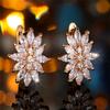 1 Pairs Fashion White Zircon Flowers Hoop Earrings Luxury Golden Color Wedding Jewelry Gifts
