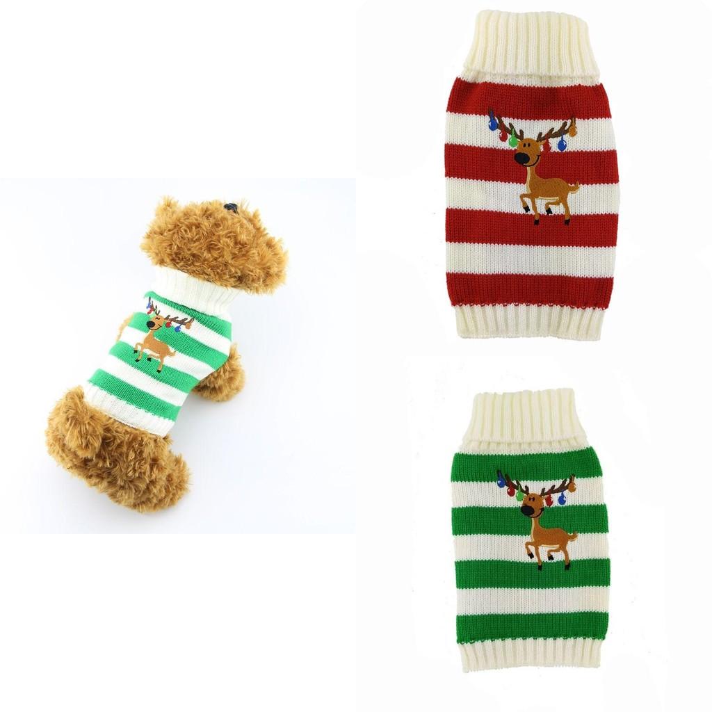 Щенок Домашний Питомец Кошка Собака Свитер Полосатый Вязаный Крючком Рождественский Олень Одежда Пальто