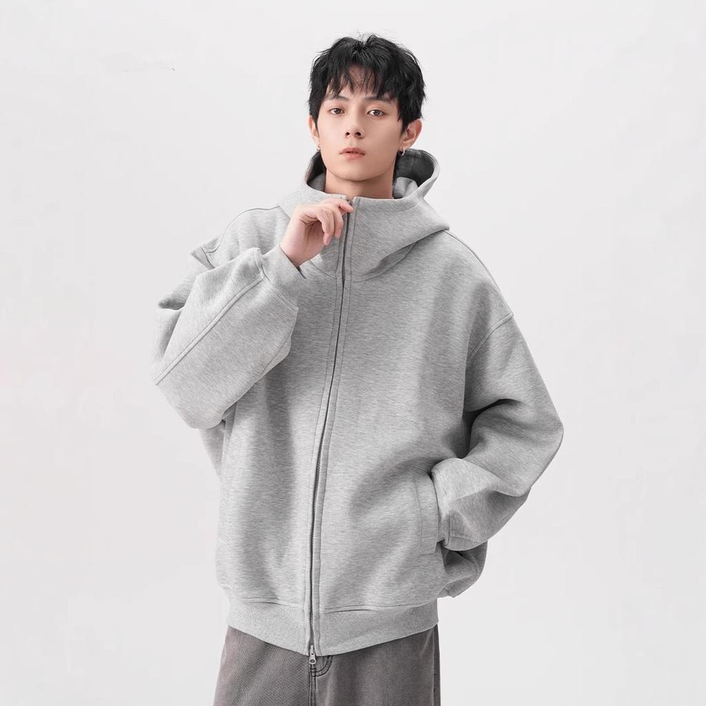 High Quality Black Hooded Cardigan Sweatshirt Men Autumn Casual Streetwear