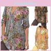 Women Shirt Tops Vintage Floral Print V Neck Tunic Tops Blouse Clothing Gift