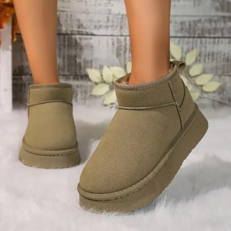 Зимние новые модные женские сапоги 2024 года, короткие плюшевые теплые зимние сапоги с круглым носком, повседневные замшевые туфли на плоской платформе, женские туфли Zapatos
