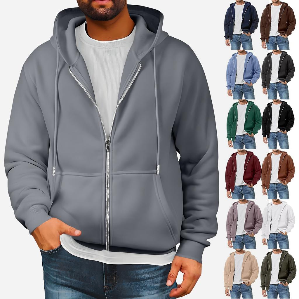 Mens Full Zip Hooded Drawstring Hoodies Pullover Sweatshirts Casual Long Sleeve Shirts
