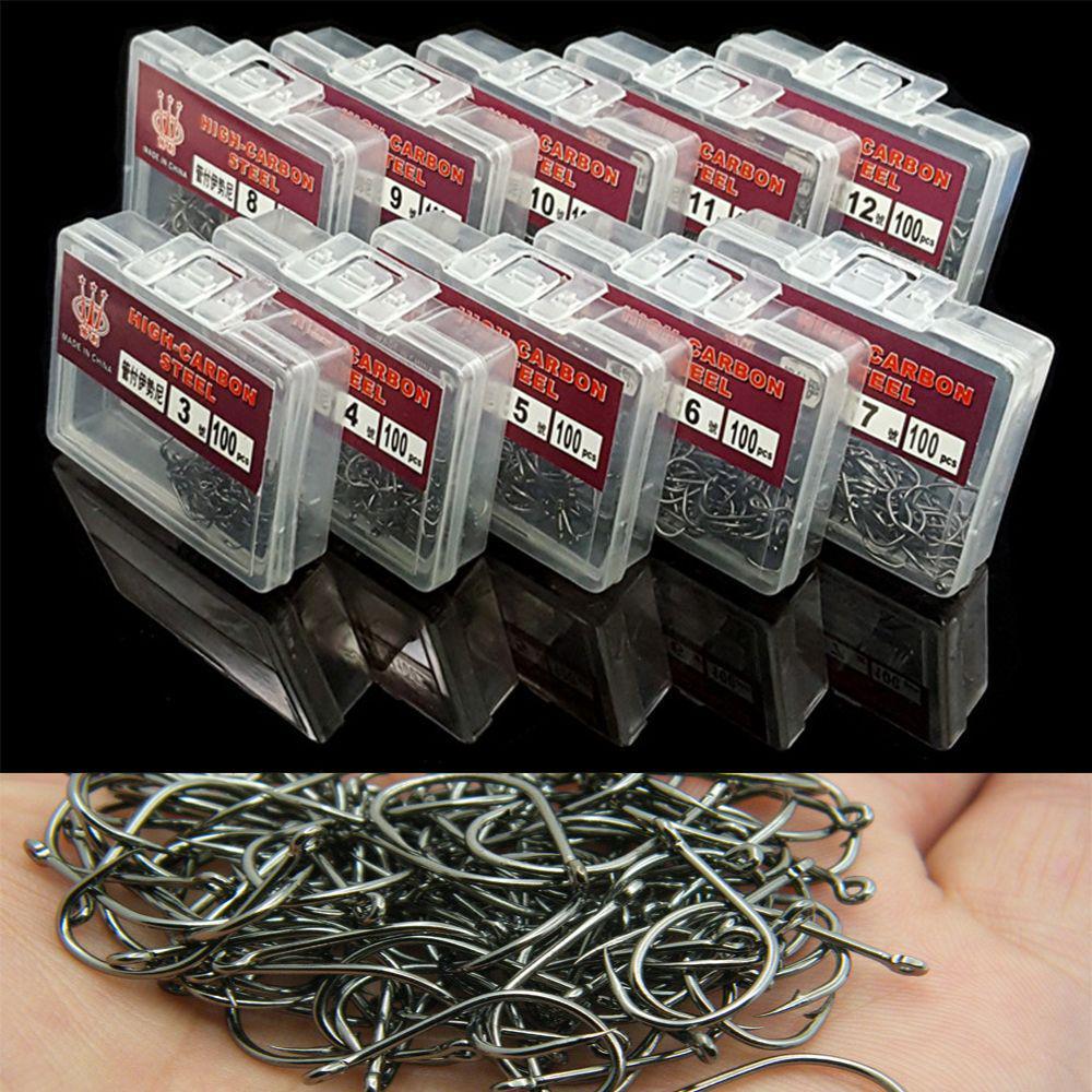 100PCS/SET Sharp Carbon Steel Barb Fishook Fishing Hooks Fish Bait Durable Head