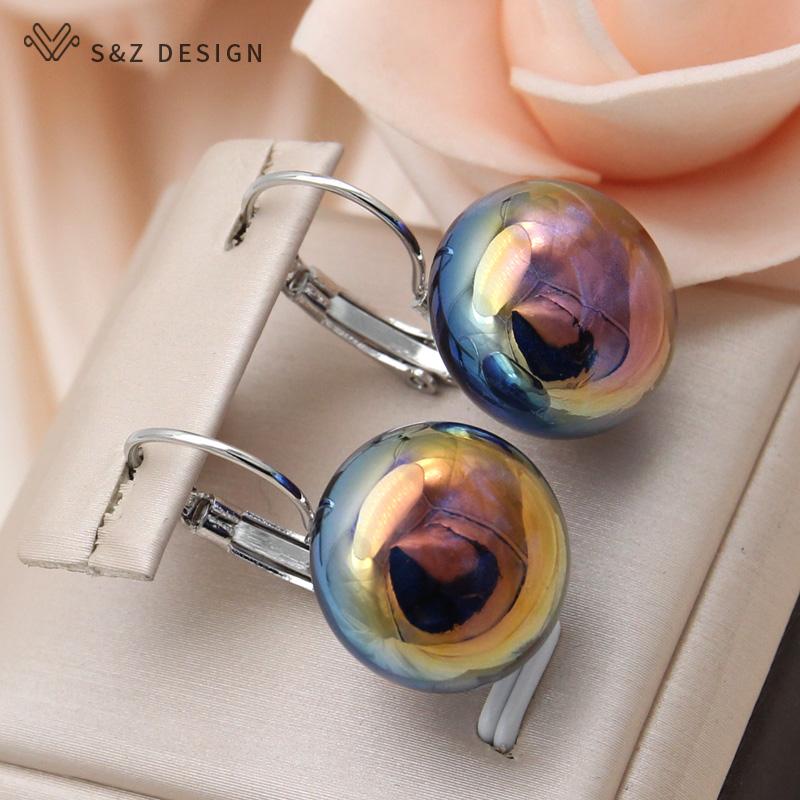 Модные серьги-подвески цвета розового золота с разноцветными круглыми бусинами для женщин, вечерние украшения, модный подарок