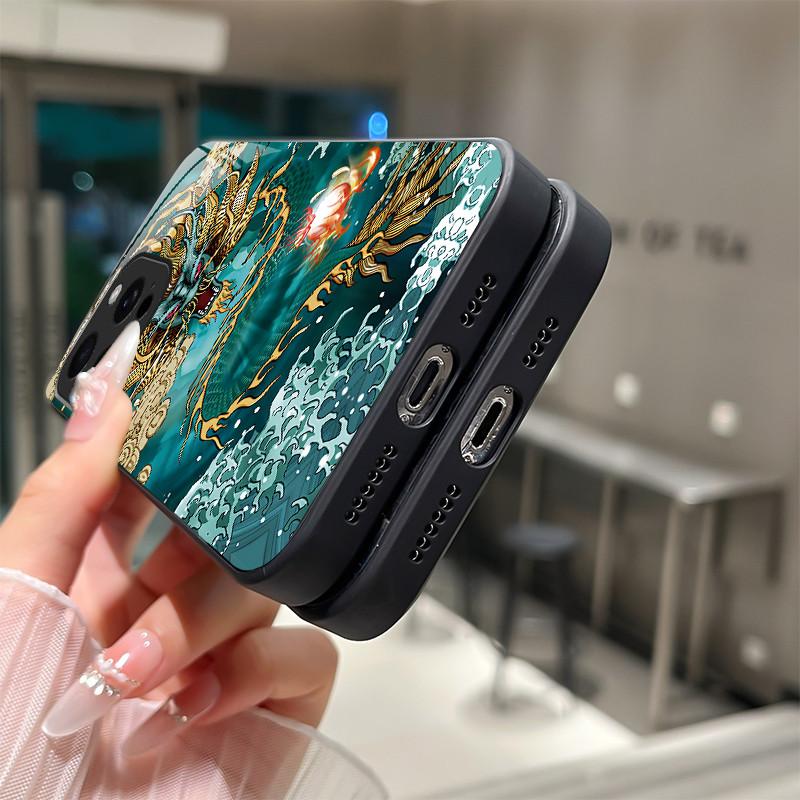 Для iPhone 16 15 Pro Max Plus 16E SE 2025 Закаленное Стекло Чехол для Телефона Крутой Мультяшный Тигр Дракон Защита Камеры Жесткая Задняя Крышка