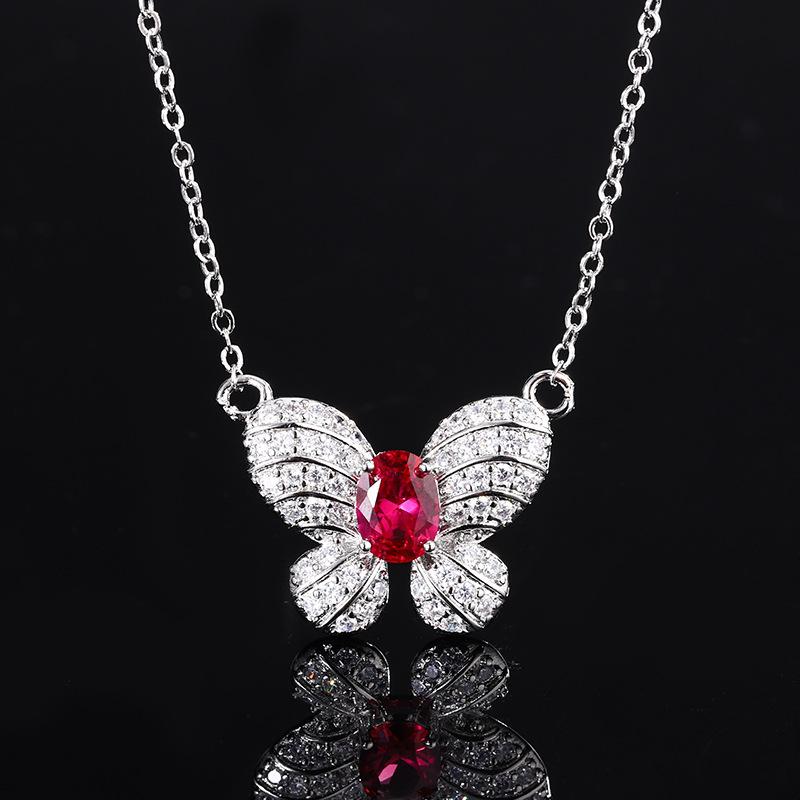 Осенне-зимний комплект украшений мода бабочка серьги гвоздики ожерелье кольцо рубин натуральный женский сладкий