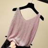 Women's Ice Silk Diamond Camisole Tank Tops Women's Vest Loose Short Sleeveless V-neck Bottoming Shirt